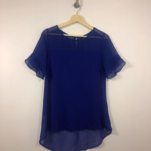 Worthington Blue Top w/ Sheer Details and Sleeves